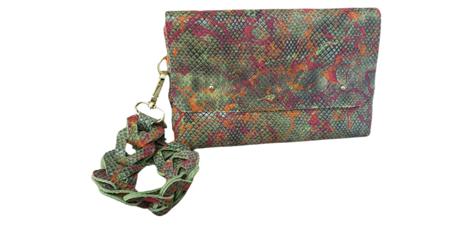 Green Snake Embossed Wristlet